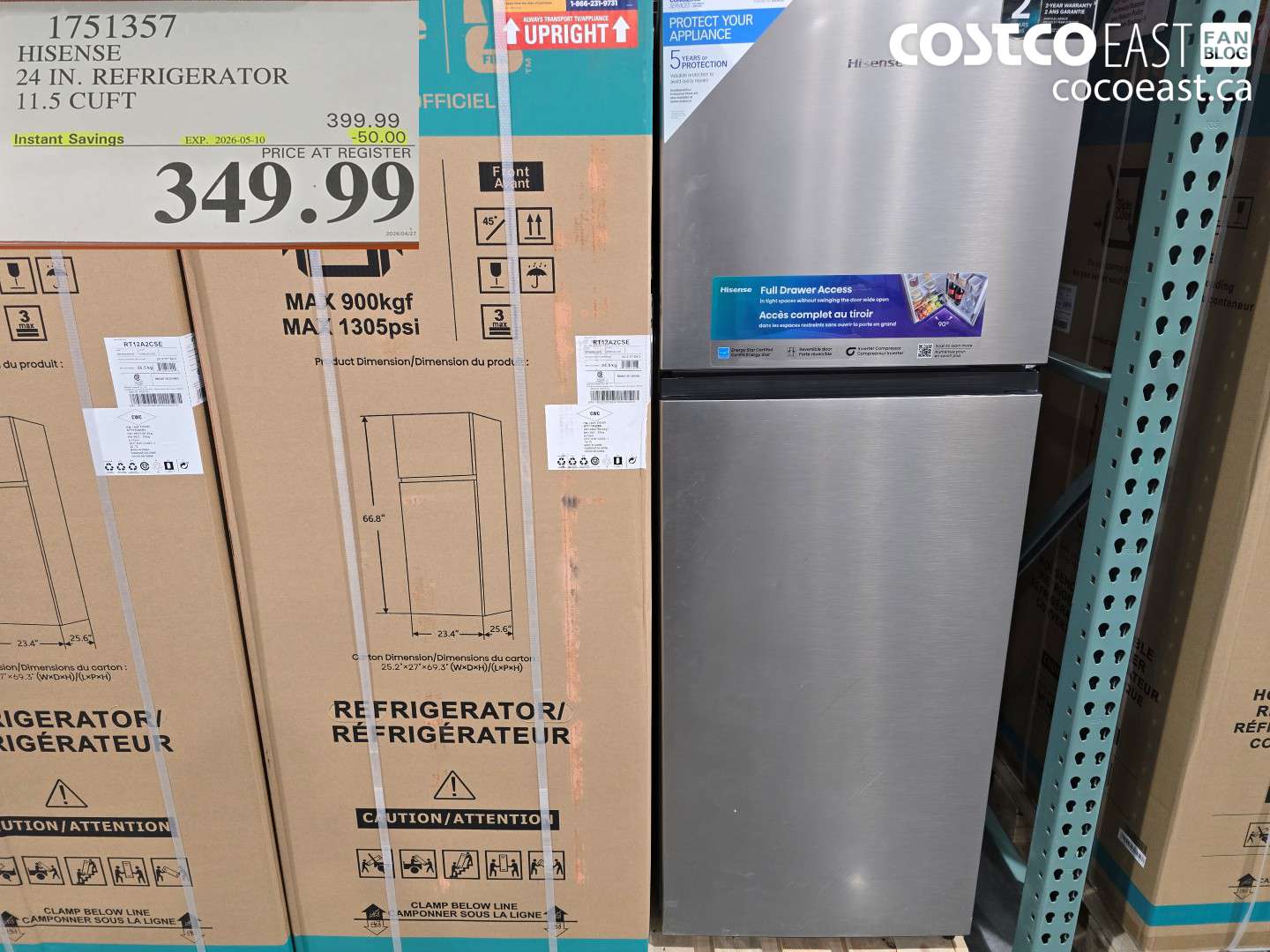 1751357 HISENSE 24 IN. REFRIGERATOR 11.5 CUFT ($50.00 INSTANT SAVINGS EXPIRES ON 2026-05-10) $349.99