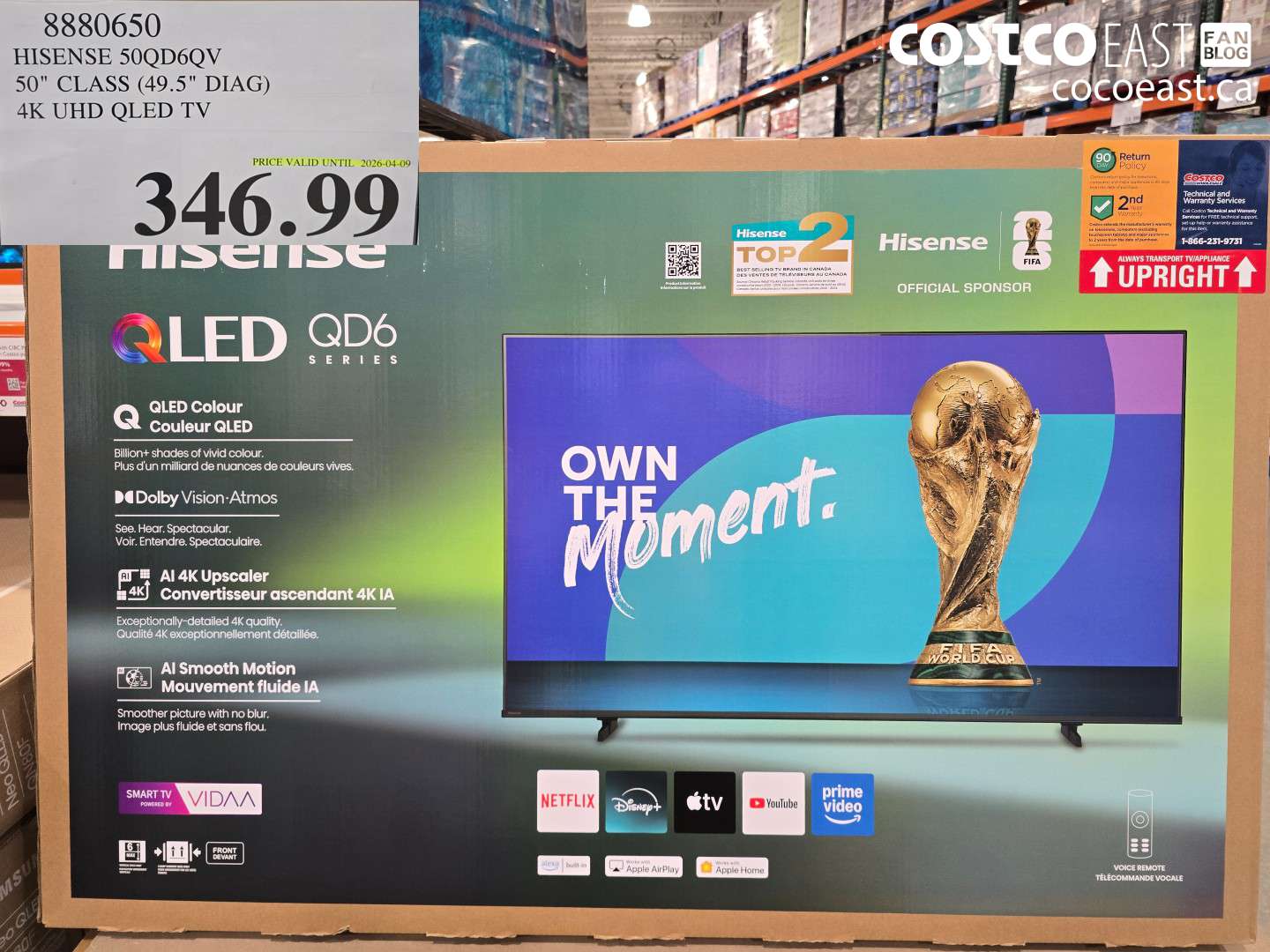 8880650 HISENSE 50QD6QV 50 CLASS (49.5 DIAG) 4K UHD QLED TV $346.99