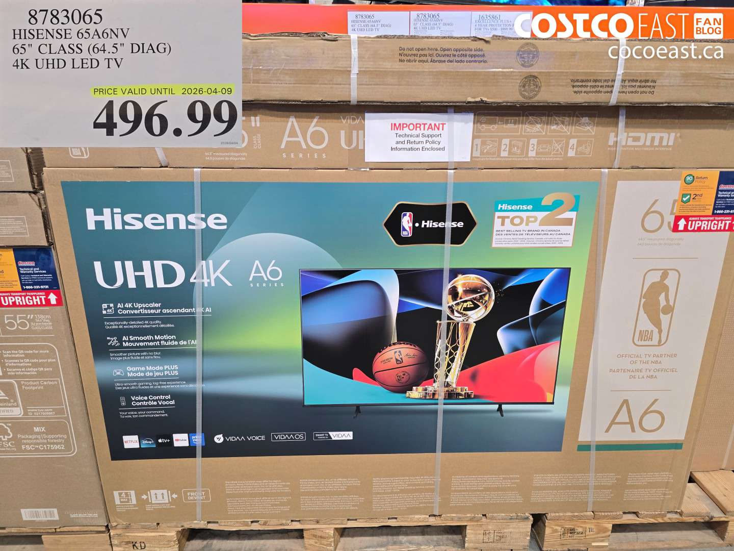 8783065 HISENSE 65A6NV 65 CLASS (64.5 DIAG) 4K UHD LED TV $496.99