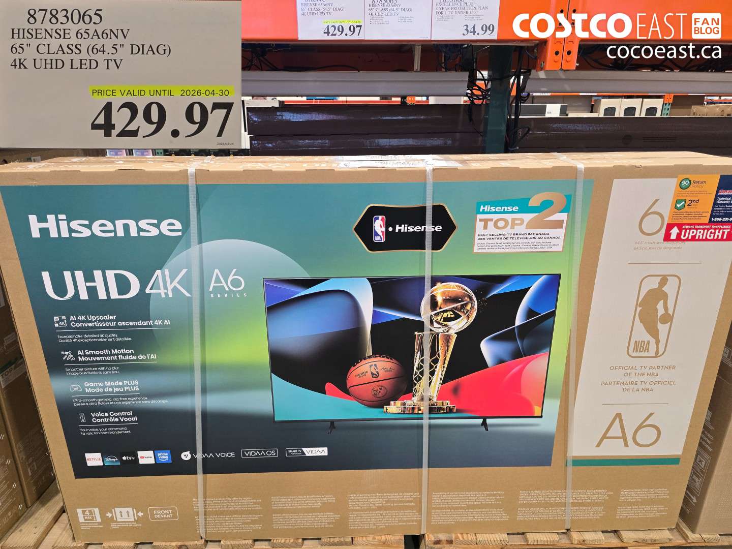 8783065 HISENSE 65A6NV 65 CLASS (64.5 DIAG) 4K UHD LED TV $429.97