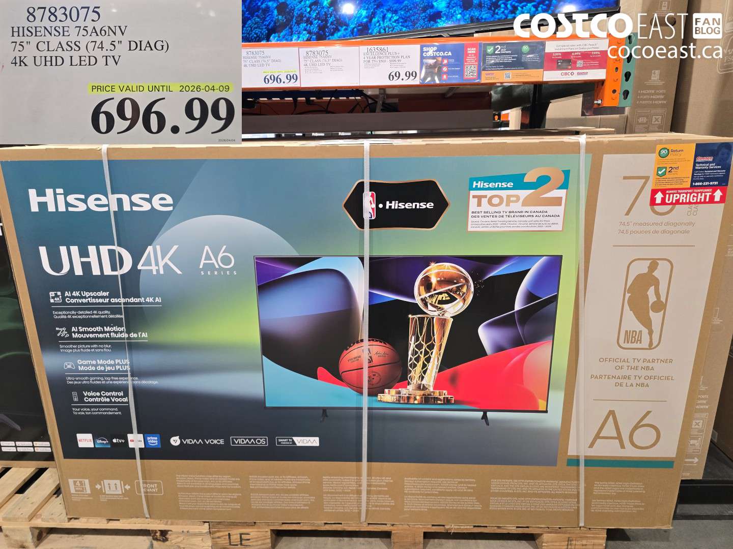 8783075 HISENSE 75A6NV 75 CLASS 74.5 DIAG 4K UHD LED TV $696.99