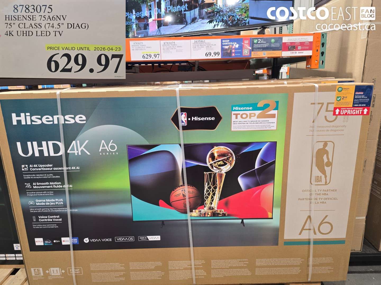 8783075 HISENSE 75A6NV 75 CLASS (74.5 DIAG) 4K UHD LED TV $629.97