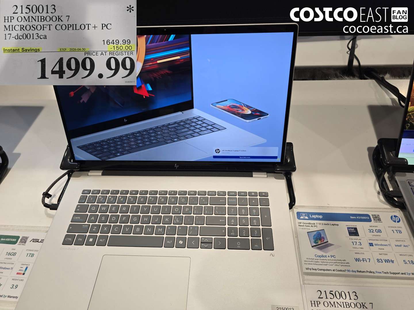 2150013 HP OMNIBOOK 7 MICROSOFT COPILOT + PC 17-DC0013CA ($150.00 INSTANT SAVINGS EXPIRES ON 2026-04-30) $1499.99