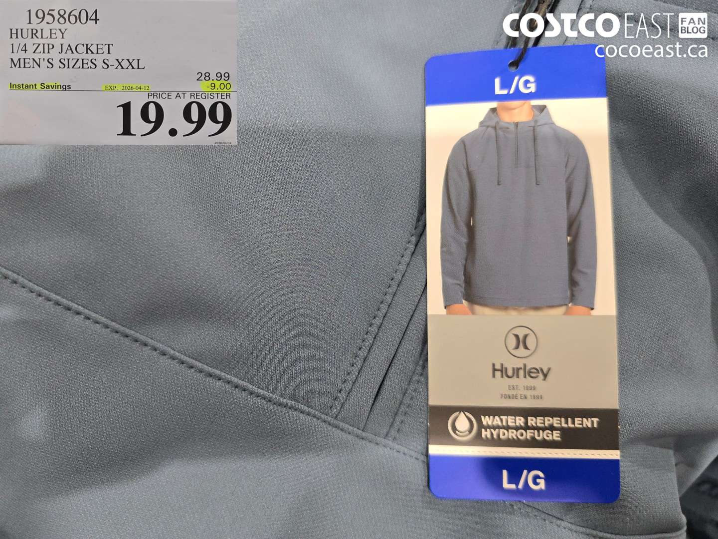 1958604 HURLEY 1/4 ZIP JACKET MEN'S SIZES S-XXL ($9.00 INSTANT SAVINGS EXPIRES ON 2026-04-12) $19.99