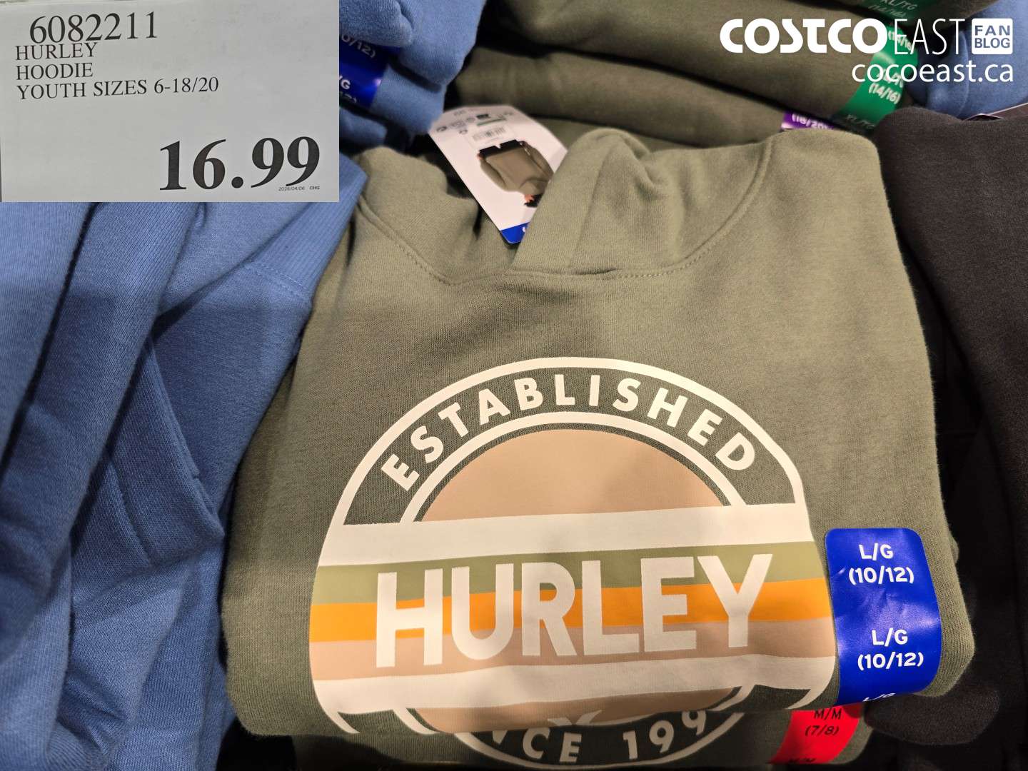 6082211 HURLEY HOODIE YOUTH SIZES 6-18/20 $16.99