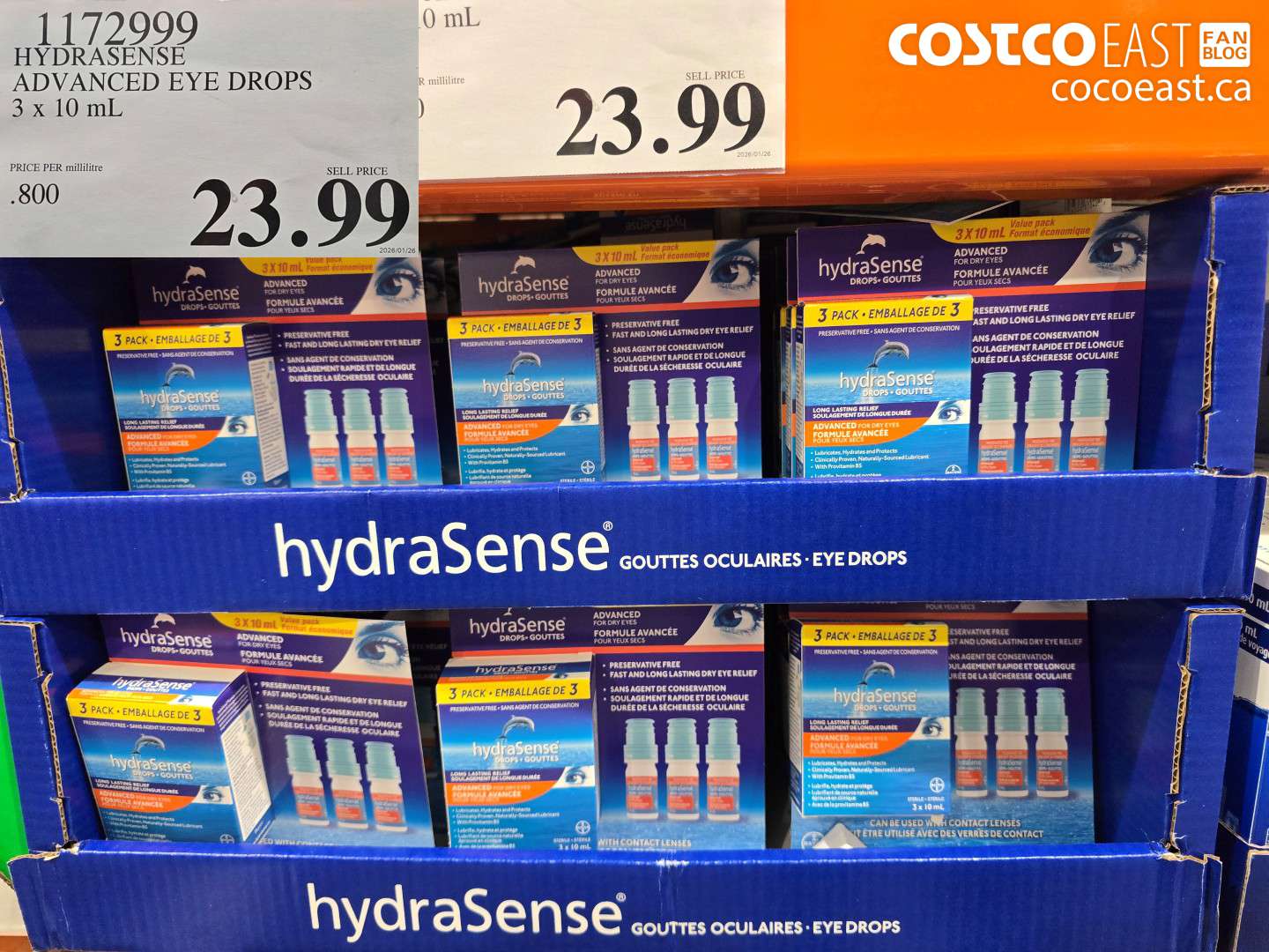 1172999 HYDRASENSE ADVANCED EYE DROPS 3 X 10 ML $23.99