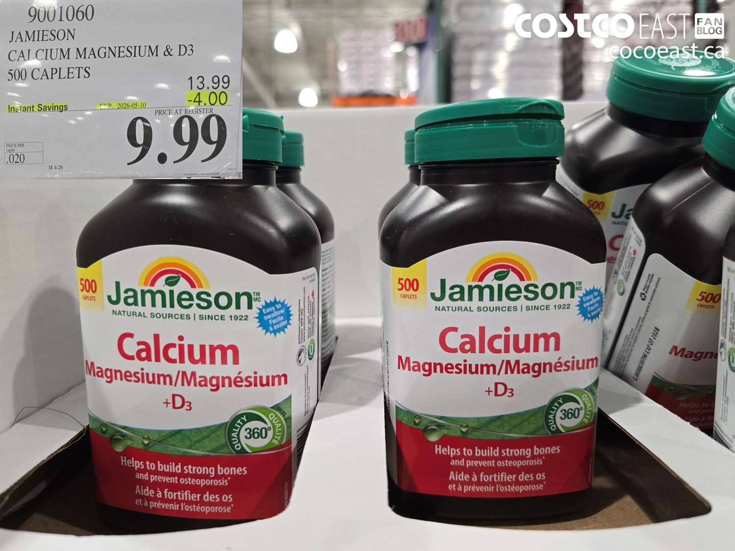 9001060 JAMIESON CALCIUM MAGNESIUM & D3 500 CAPLETS ($4.00 INSTANT SAVINGS EXPIRES ON 2026-05-10) $9.99