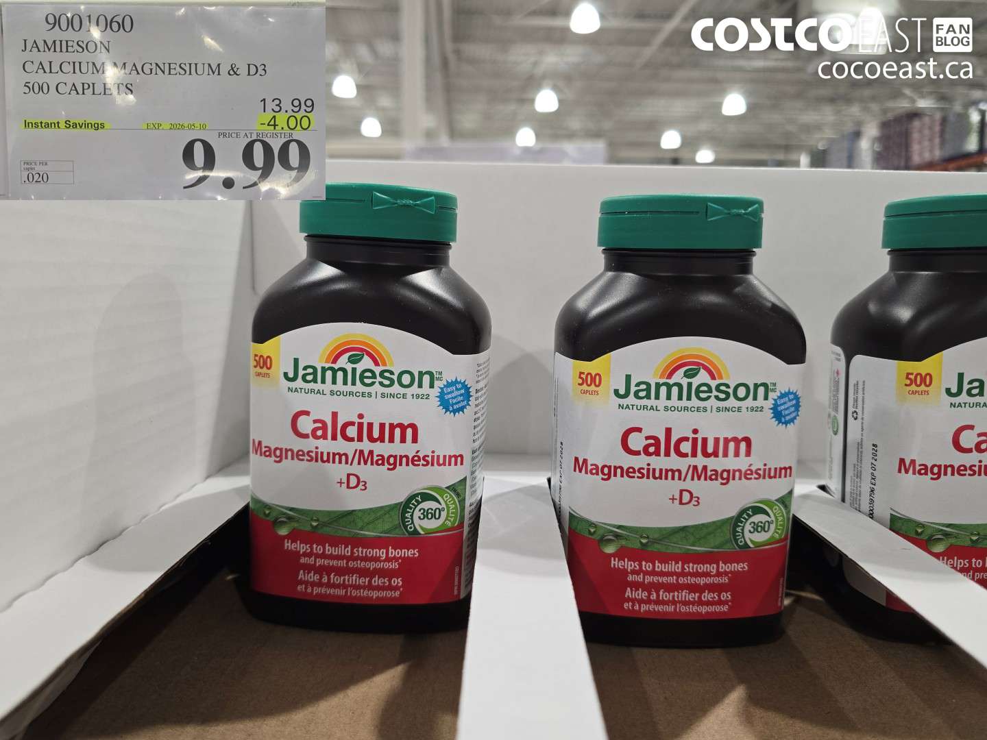 9001060 JAMIESON CALCIUM MAGNESIUM & D3 500 CAPLETS ($4.00 INSTANT SAVINGS EXPIRES ON 2026-05-10) $9.99