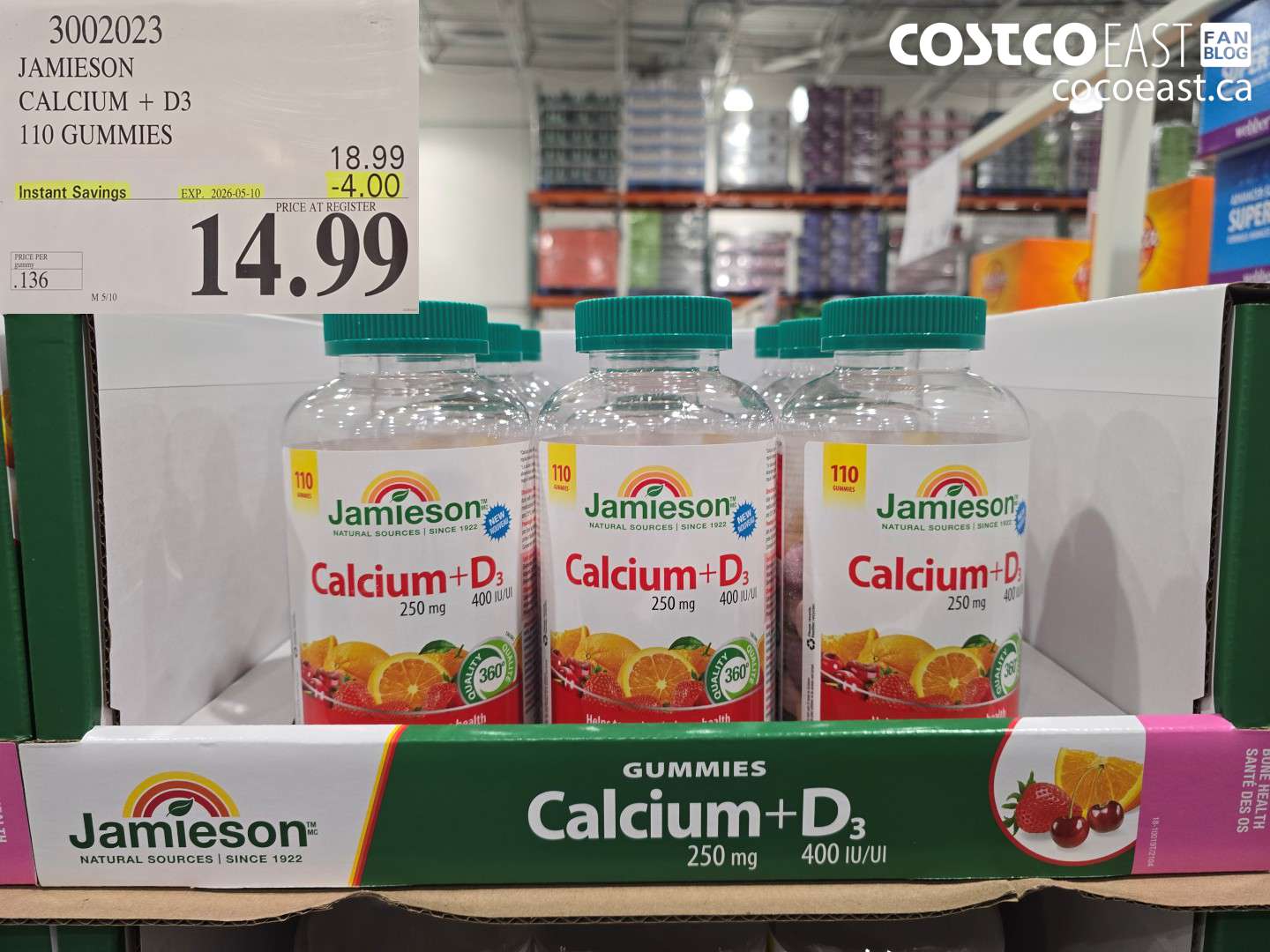 3002023 JAMIESON CALCIUM + D3 110 GUMMIES ($4.00 INSTANT SAVINGS EXPIRES ON 2026-05-10) $14.99
