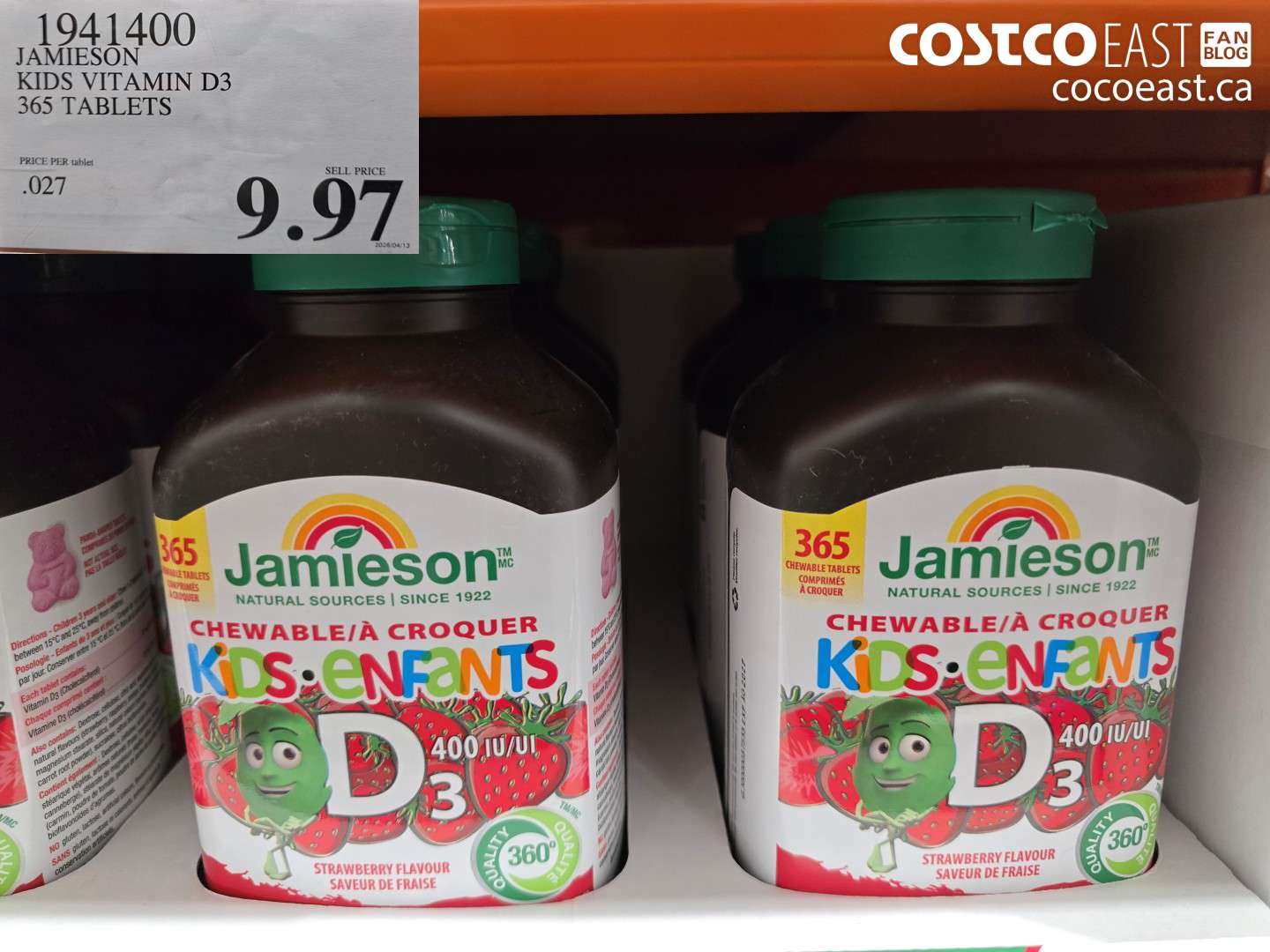 1941400 JAMIESON KIDS VITAMIN D3 365 TABLETS $9.97