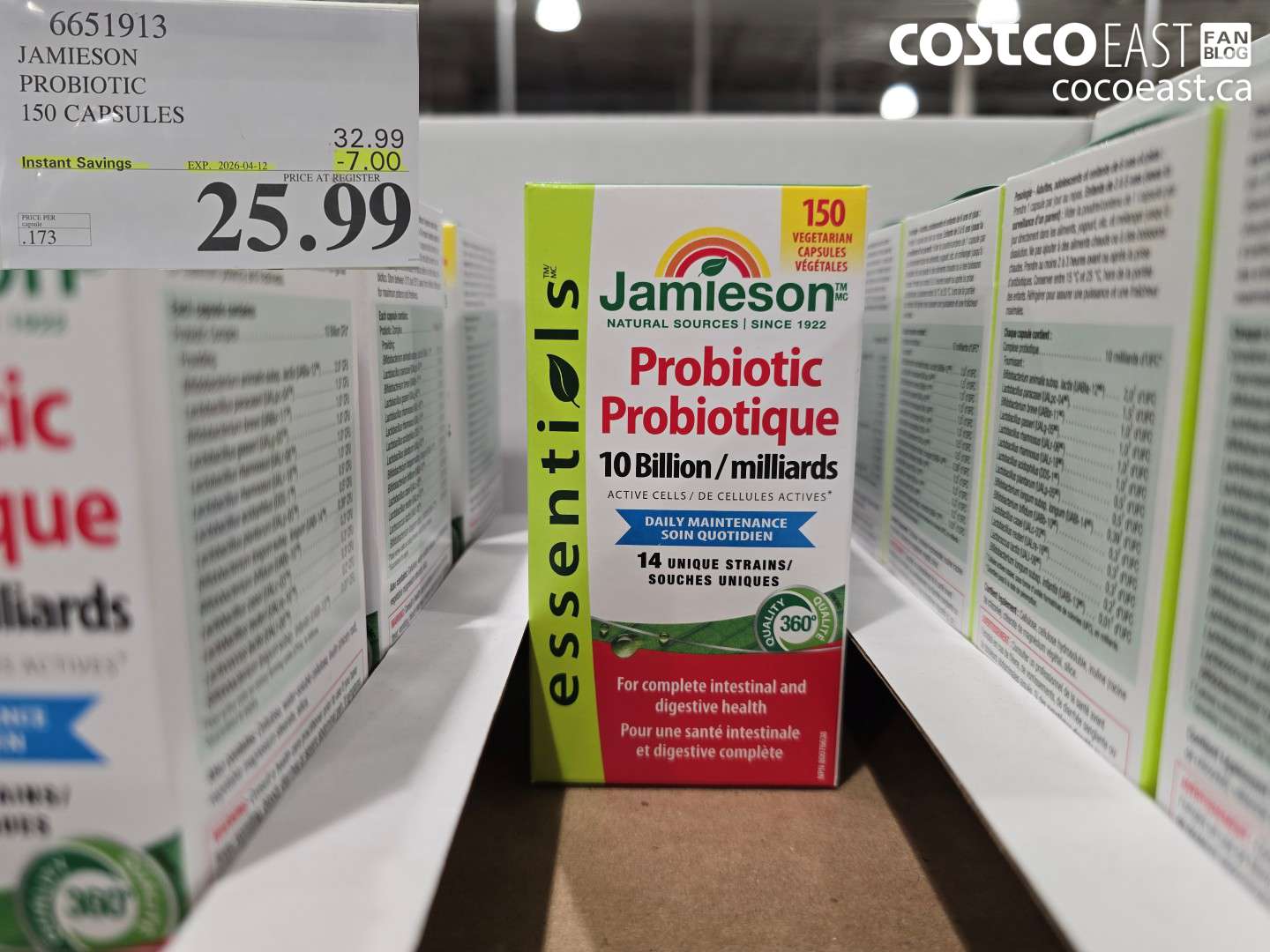 6651913 JAMIESON PROBIOTIC 150 CAPSULES ($7.00 INSTANT SAVINGS EXPIRES ON 2026-04-12) $25.99