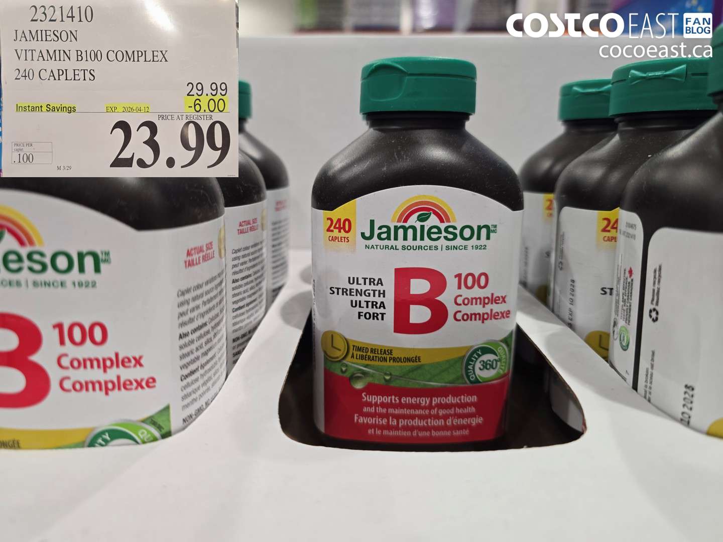 231410 JAMIESON VITAMIN B100 COMPLEX 240 CAPLETS ($6.00 INSTANT SAVINGS EXPIRES ON 2026-04-12) $23.99