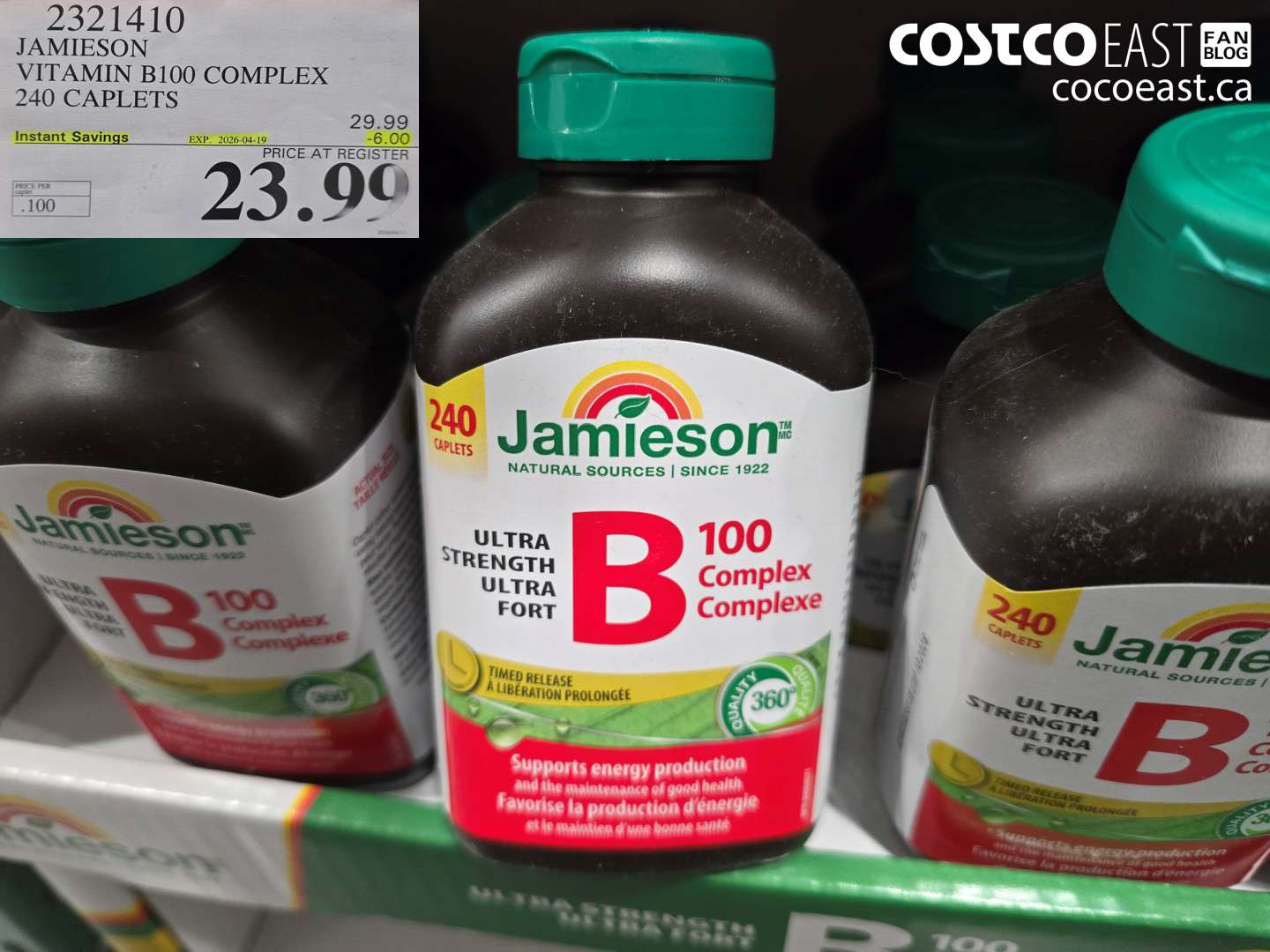 2321410 JAMIESON VITAMIN B100 COMPLEX 240 CAPLETS ($6.00 INSTANT SAVINGS EXPIRES ON 2026-04-19) $23.99