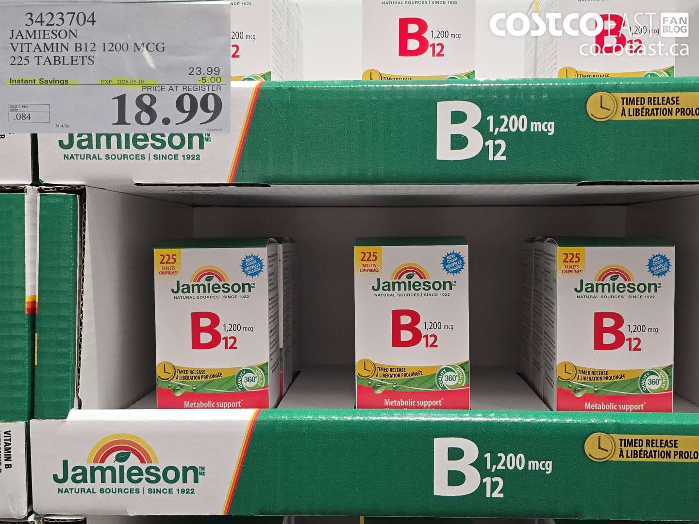 3423704 JAMIESON VITAMIN B12 1200 MCG 225 TABLETS ($5.00 INSTANT SAVINGS EXPIRES ON 2026-05-10) $18.99
