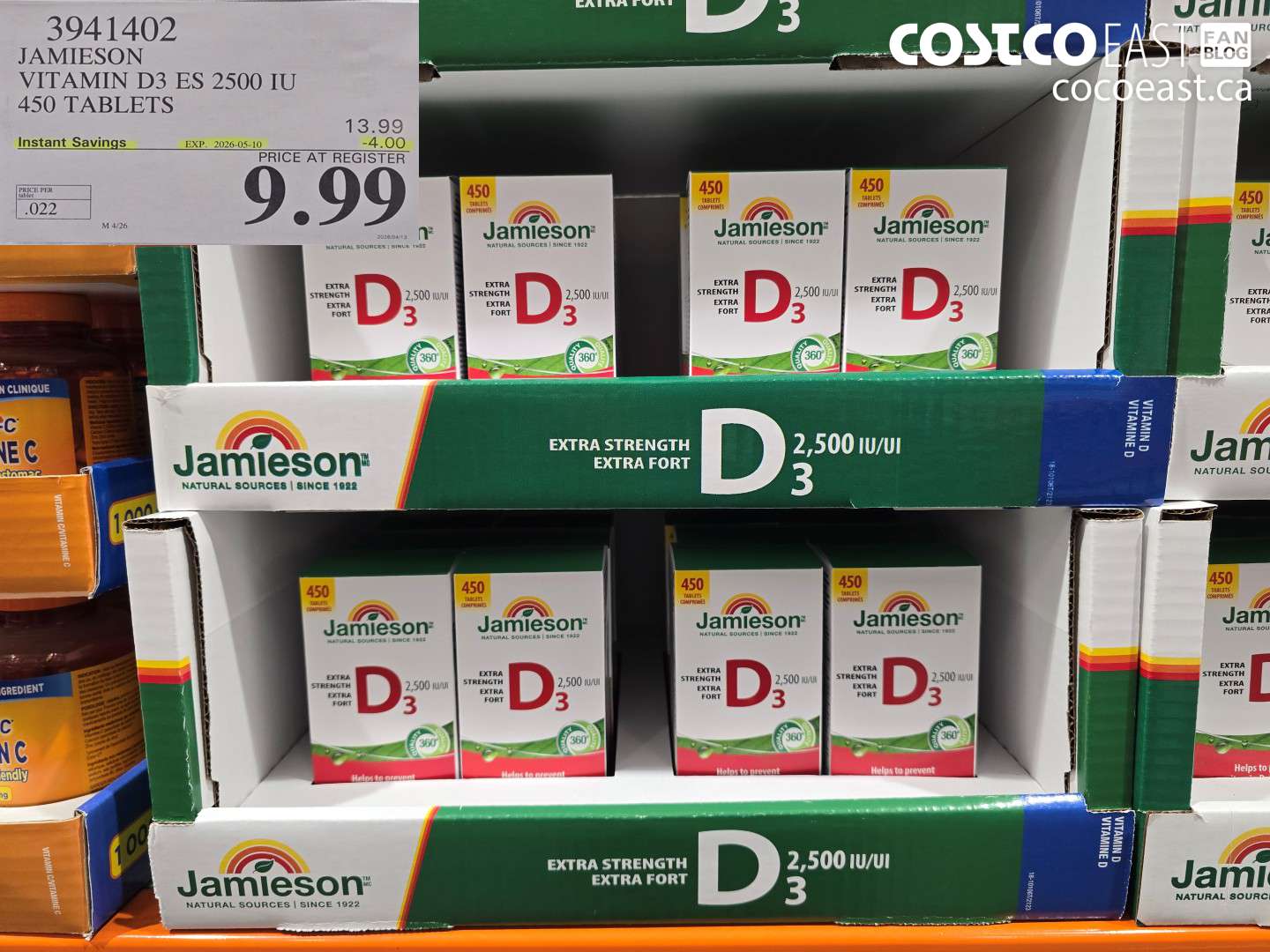 3941402 JAMIESON VITAMIN D3 ES 2500 IU 450 TABLETS ($4.00 INSTANT SAVINGS EXPIRES ON 2026-05-10) $9.99