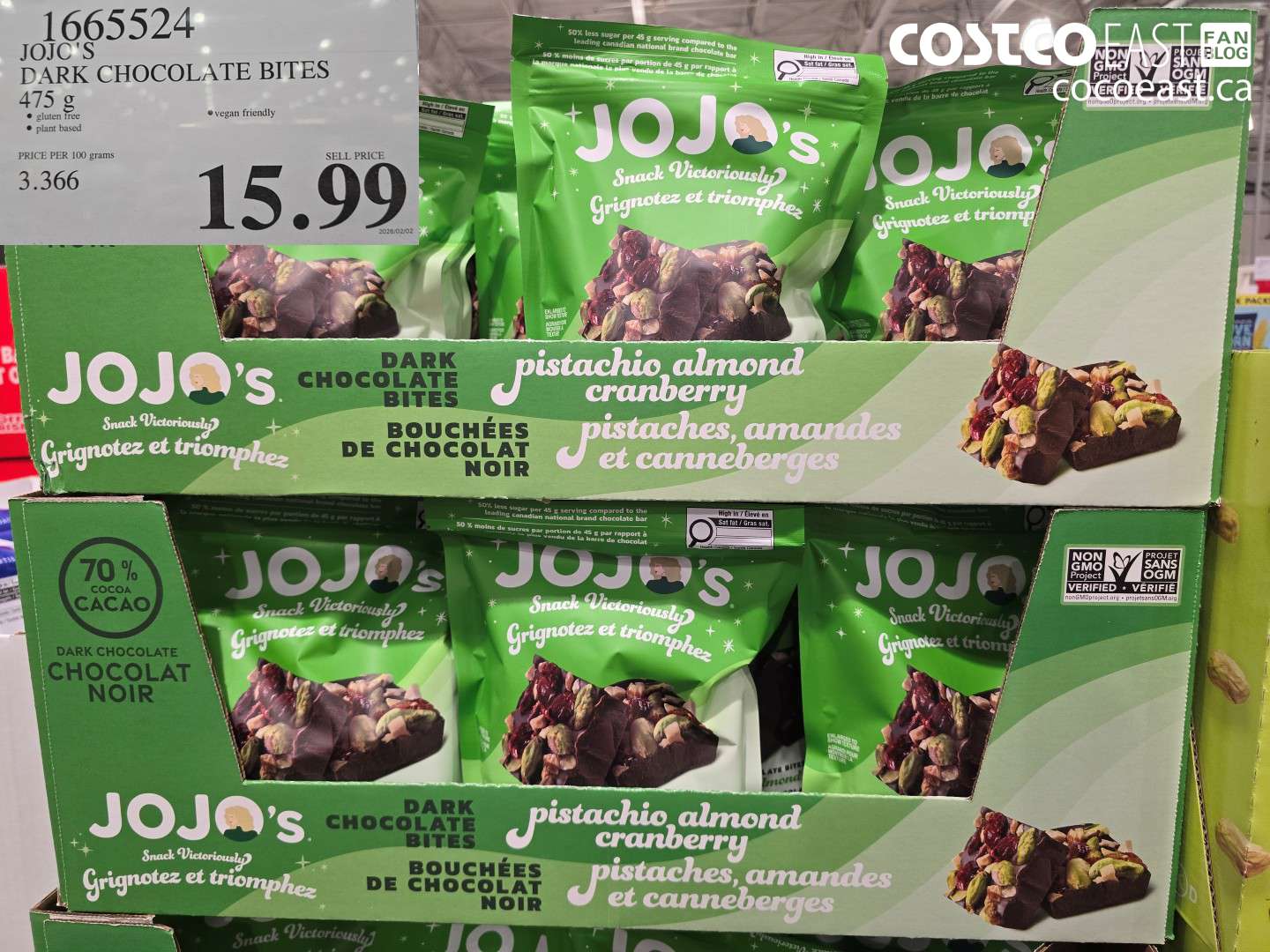 1665524 JOJO'S DARK CHOCOLATE BITES 475 G $15.99
