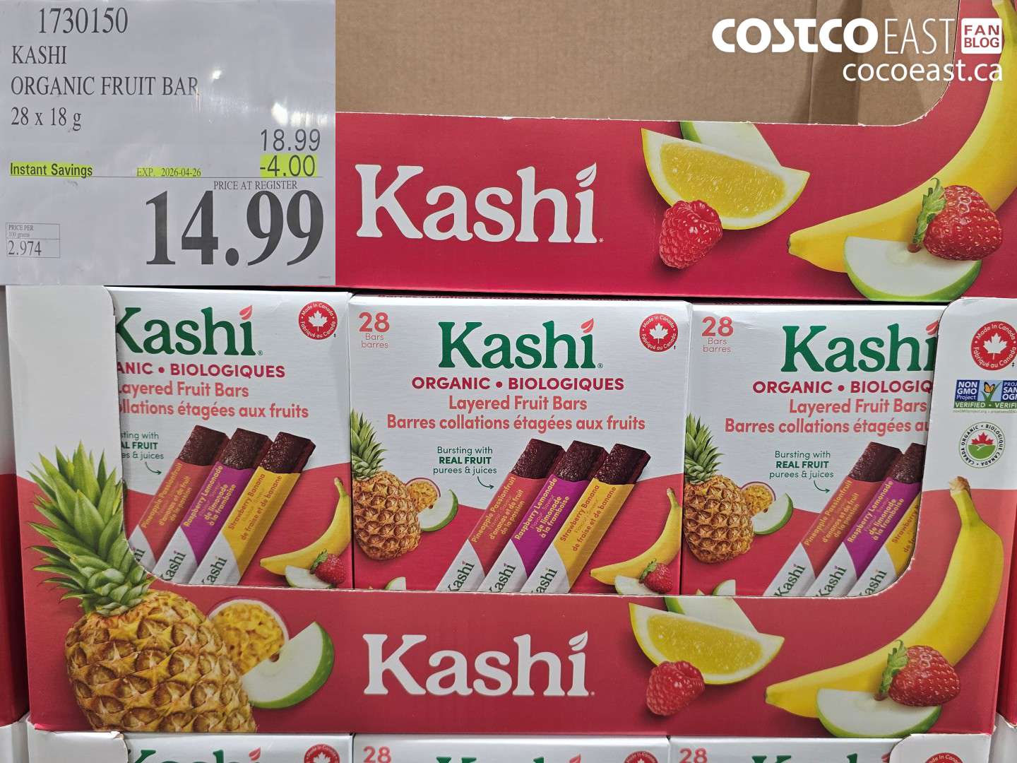 1730150 KASHI ORGANIC FRUIT BAR 28 X 18 G ($4.00 INSTANT SAVINGS EXPIRES ON 2026-04-26) $14.99