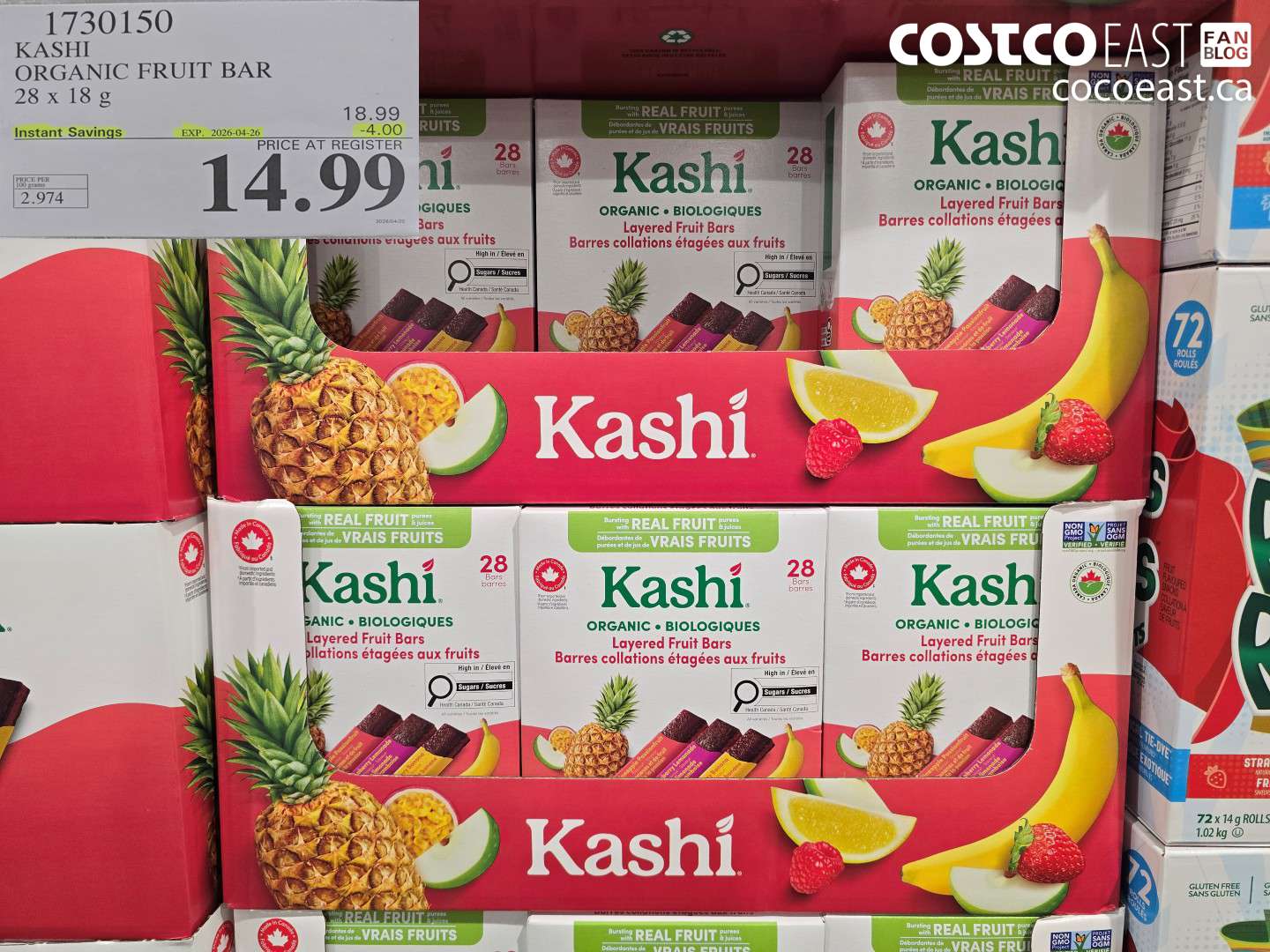 1730150 KASHI ORGANIC FRUIT BAR 28 X 18 G ($4.00 INSTANT SAVINGS EXPIRES ON 2026-04-26) $14.99