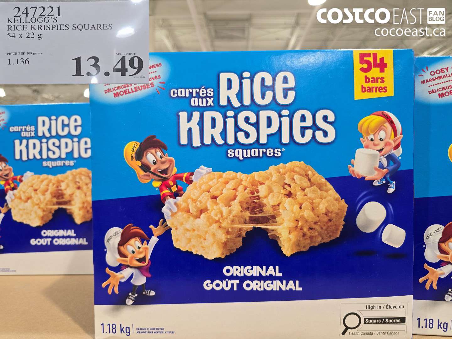247221 KELLOGG'S RICE KRISPIES SQUARES 54 X 22 G $13.49