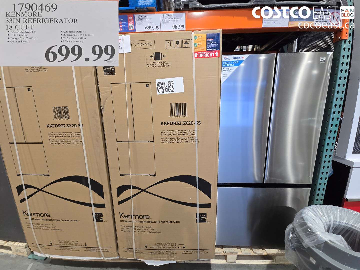 1790469 KENMORE 33IN REFRIGERATOR 18 CUFT $699.99