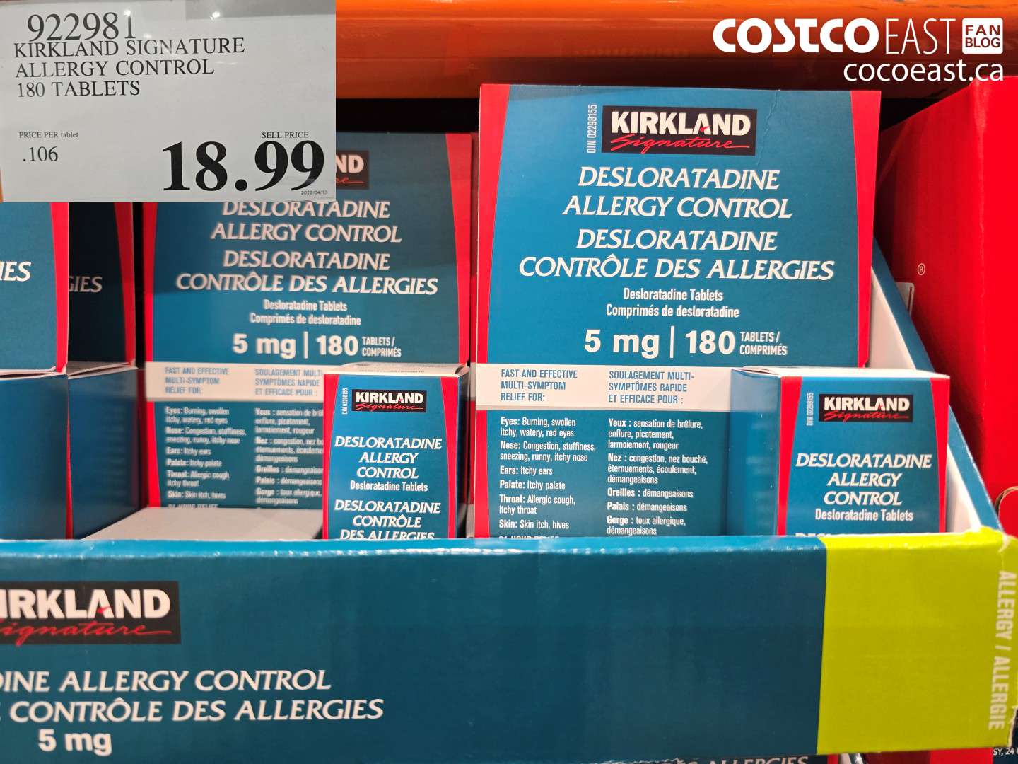 922981 KIRKLAND SIGNATURE ALLERGY CONTROL 180 TABLETS $18.99