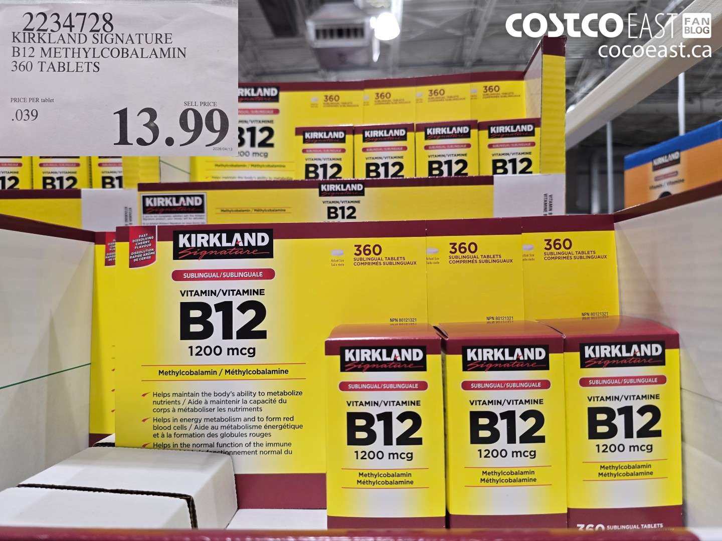 2234728 KIRKLAND SIGNATURE B12 METHYLCOBALAMIN 360 TABLETS $13.99