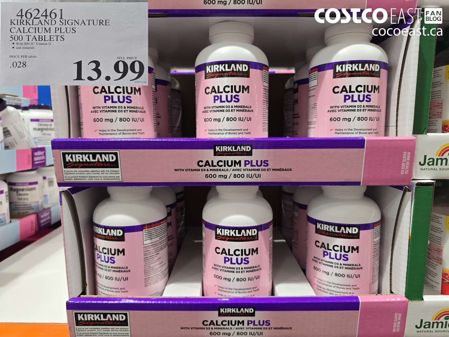 462461 KIRKLAND SIGNATURE CALCIUM PLUS 500 TABLETS $13.99
