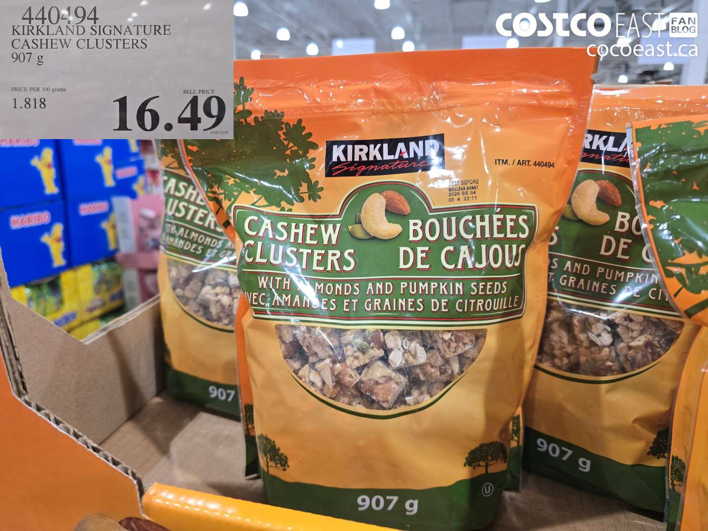 4401494 KIRKLAND SIGNATURE CASHEW CLUSTERS 907 G $16.49