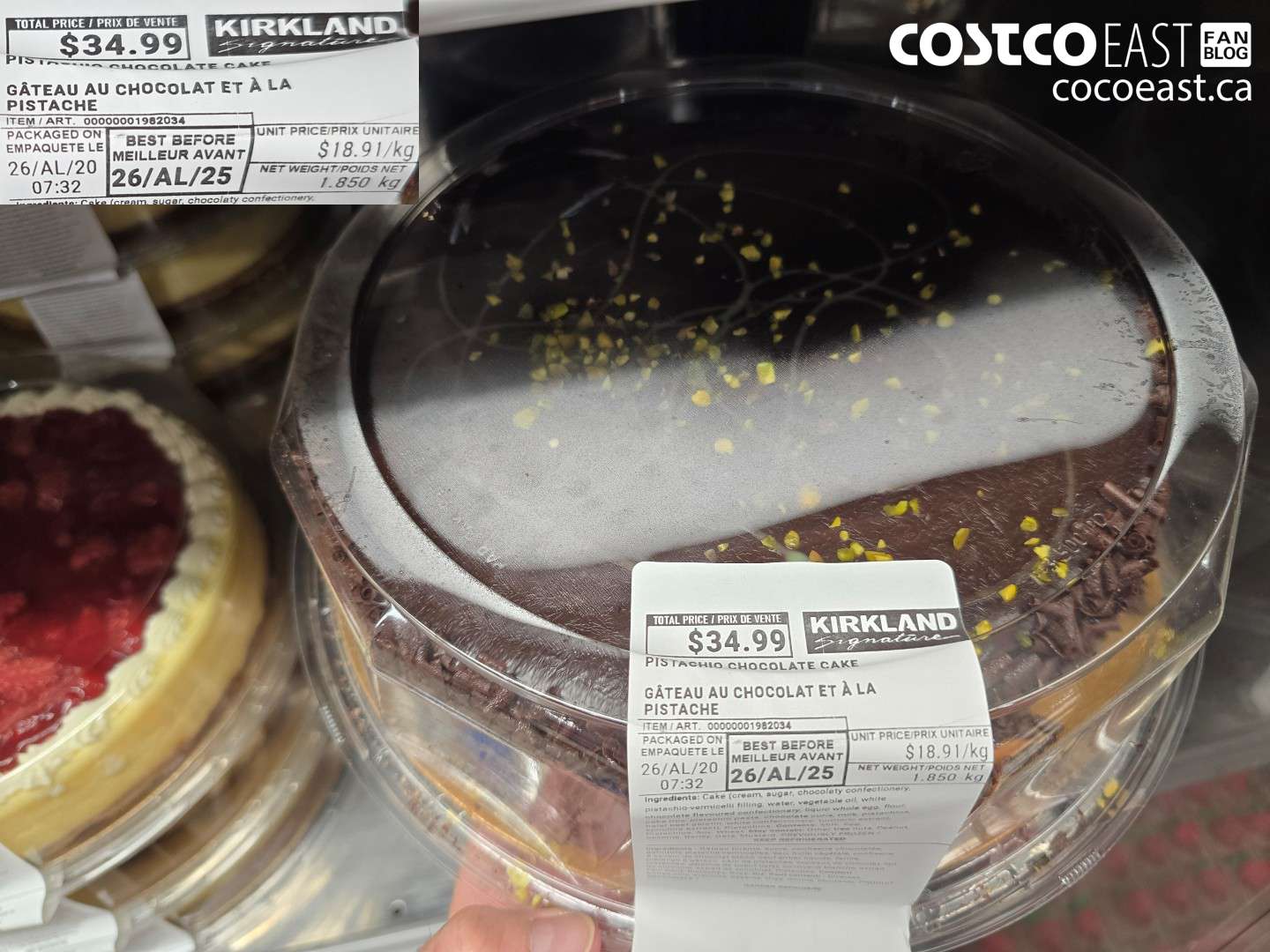 1982034 KIRKLAND SIGNATURE GATEAU AU CHOCOLAT ET A LA PISTACHE 1.850 KG $34.99