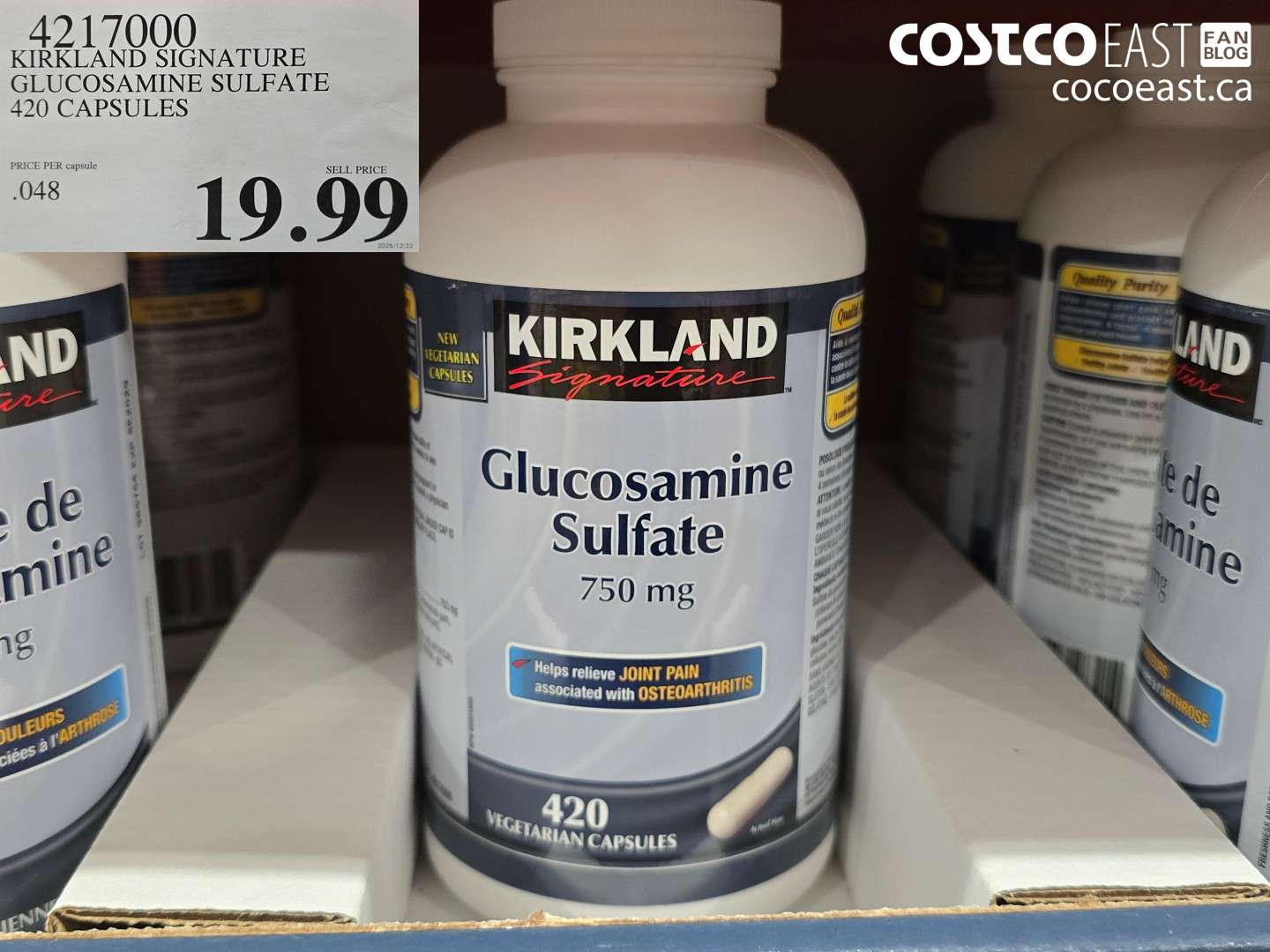 4217000 KIRKLAND SIGNATURE GLUCOSAMINE SULFATE 420 CAPSULES $19.99