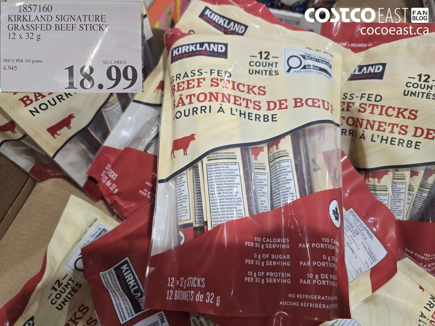 1857160 KIRKLAND SIGNATURE GRASSFED BEEF STICKS 12 X 32 G $18.99