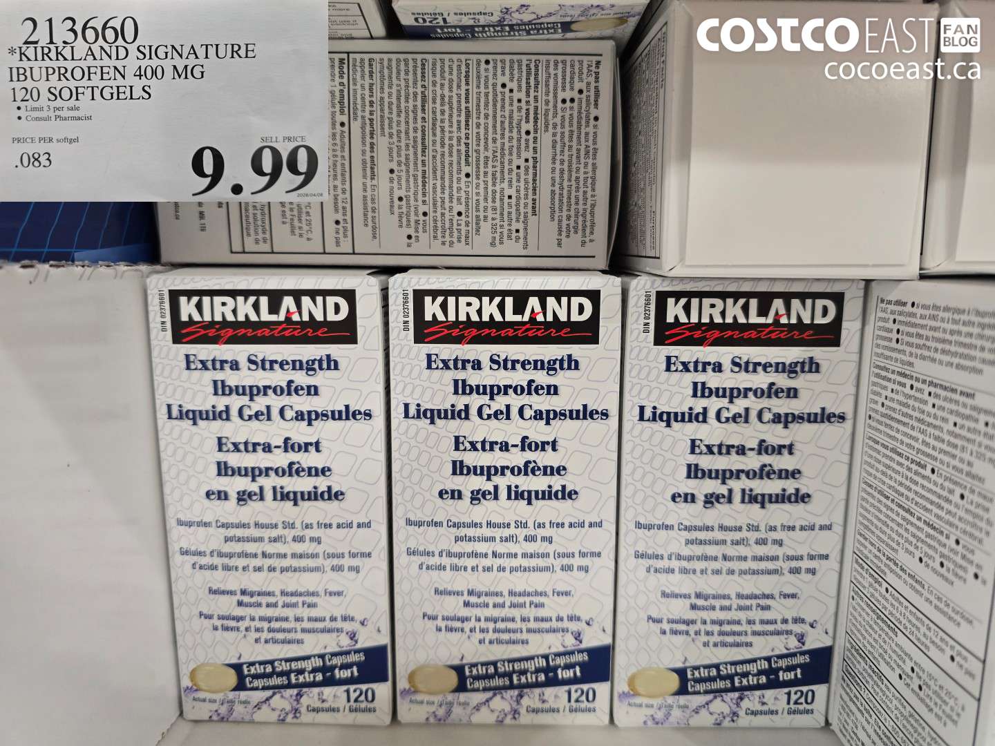 213660 KIRKLAND SIGNATURE IBUPROFEN 400 MG 120 SOFTGELS $9.99