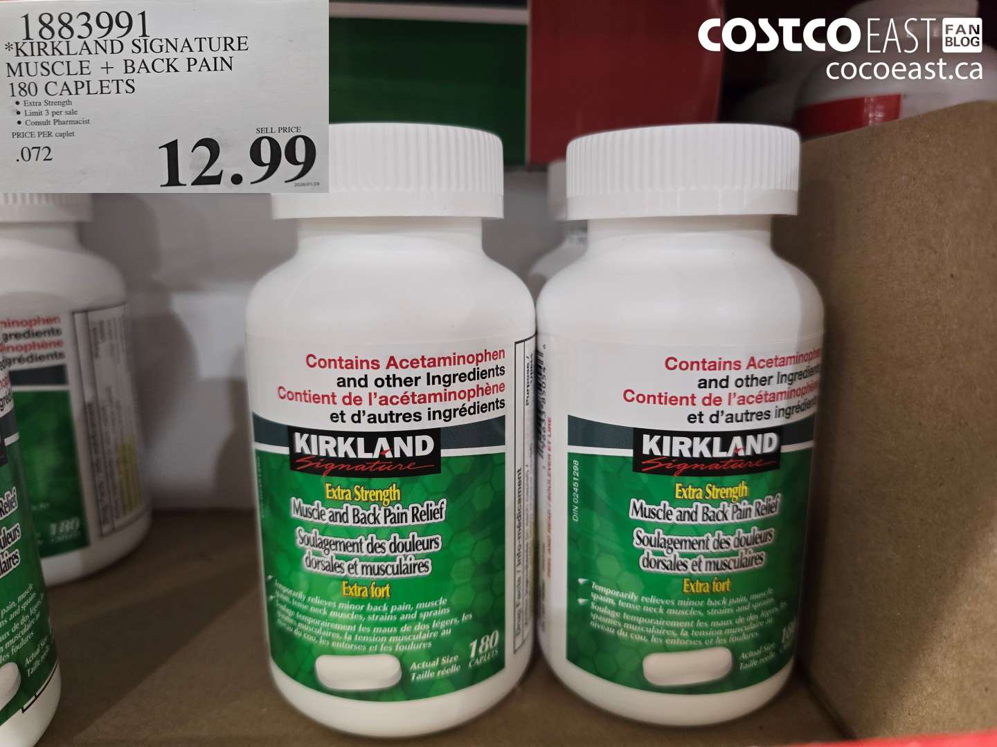 1883991 KIRKLAND SIGNATURE MUSCLE + BACK PAIN 180 CAPLETS $12.99