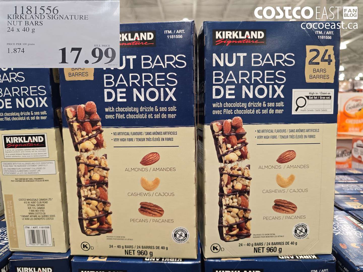 1181556 KIRKLAND SIGNATURE NUT BARS 24 X 40 G $17.99