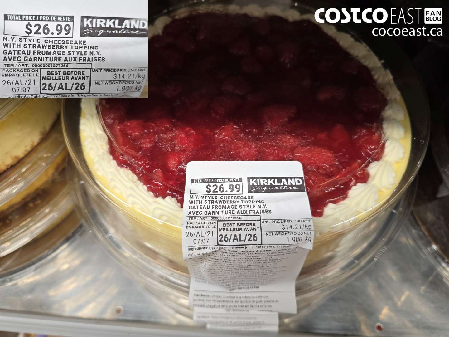 1277264 KIRKLAND SIGNATURE NY STYLE CHEESECAKE WITH STRAWBERRY TOPPING NET WEIGHT 1.900 KG $26.99