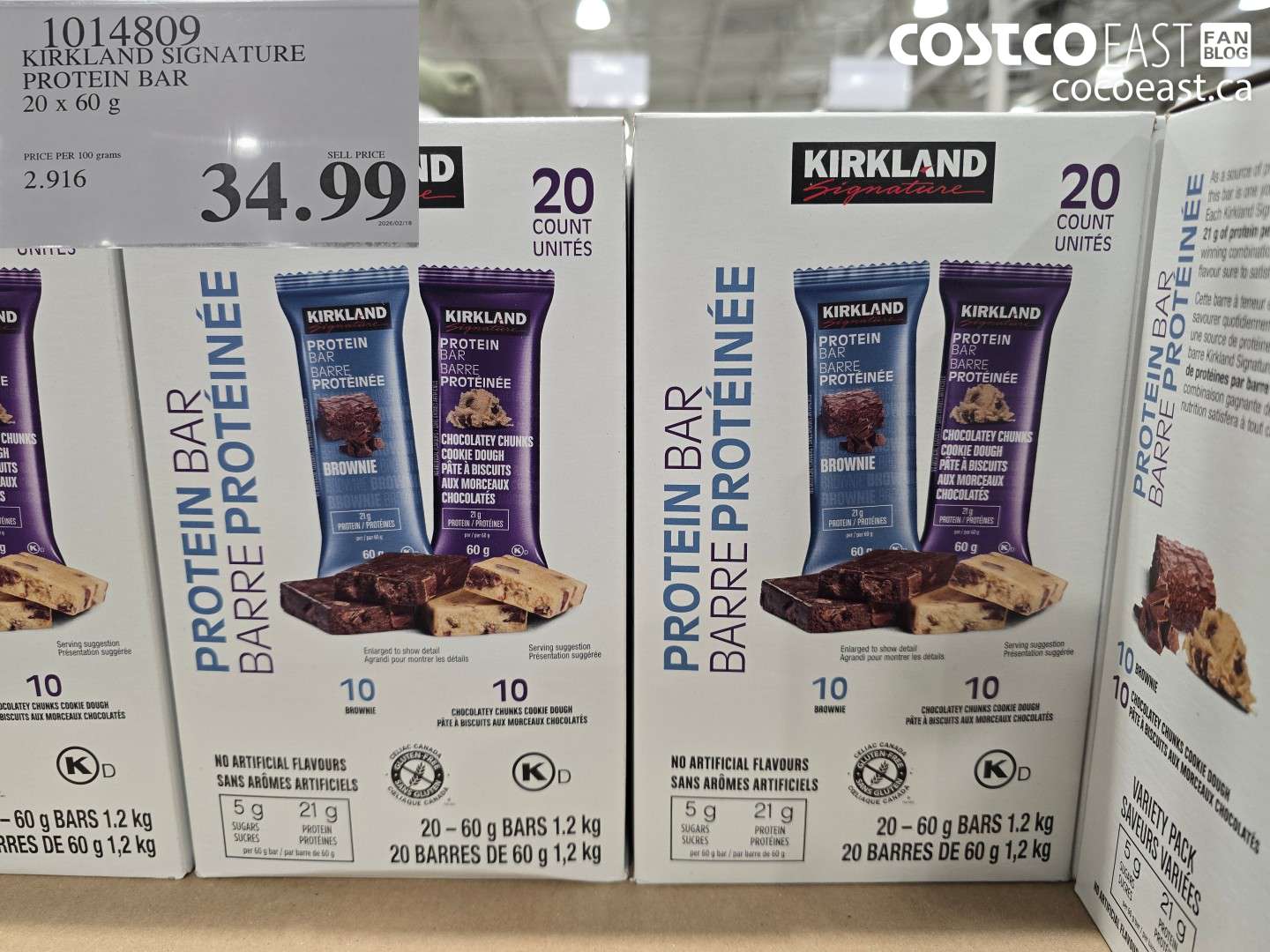 1014809 KIRKLAND SIGNATURE PROTEIN BAR 20 X 60 G $34.99