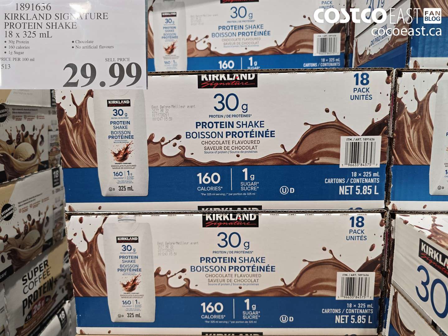 1891636 KIRKLAND SIGNATURE PROTEIN SHAKE 18 X 325 ML $29.99
