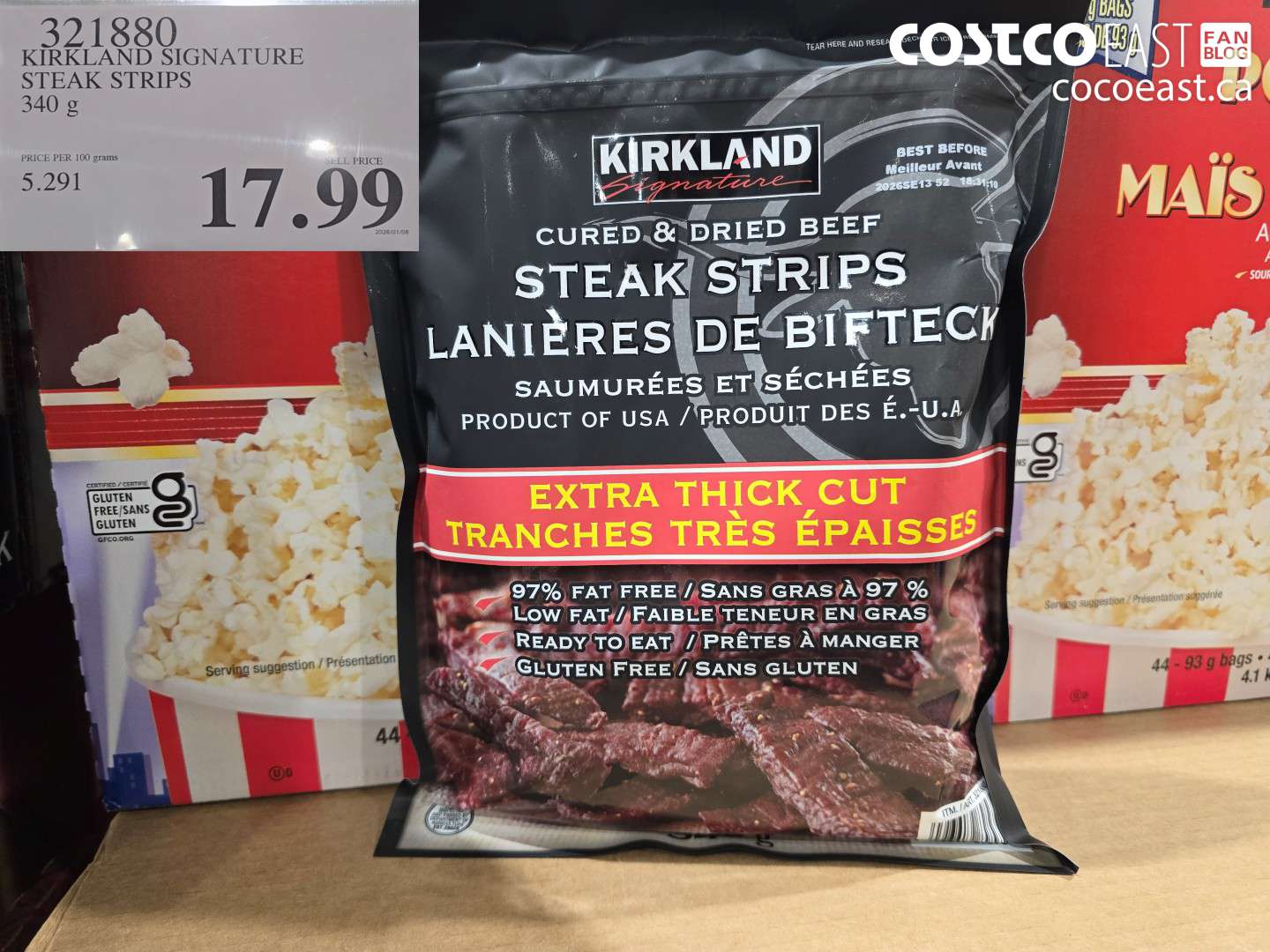 321880 KIRKLAND SIGNATURE STEAK STRIPS 340 G $17.99