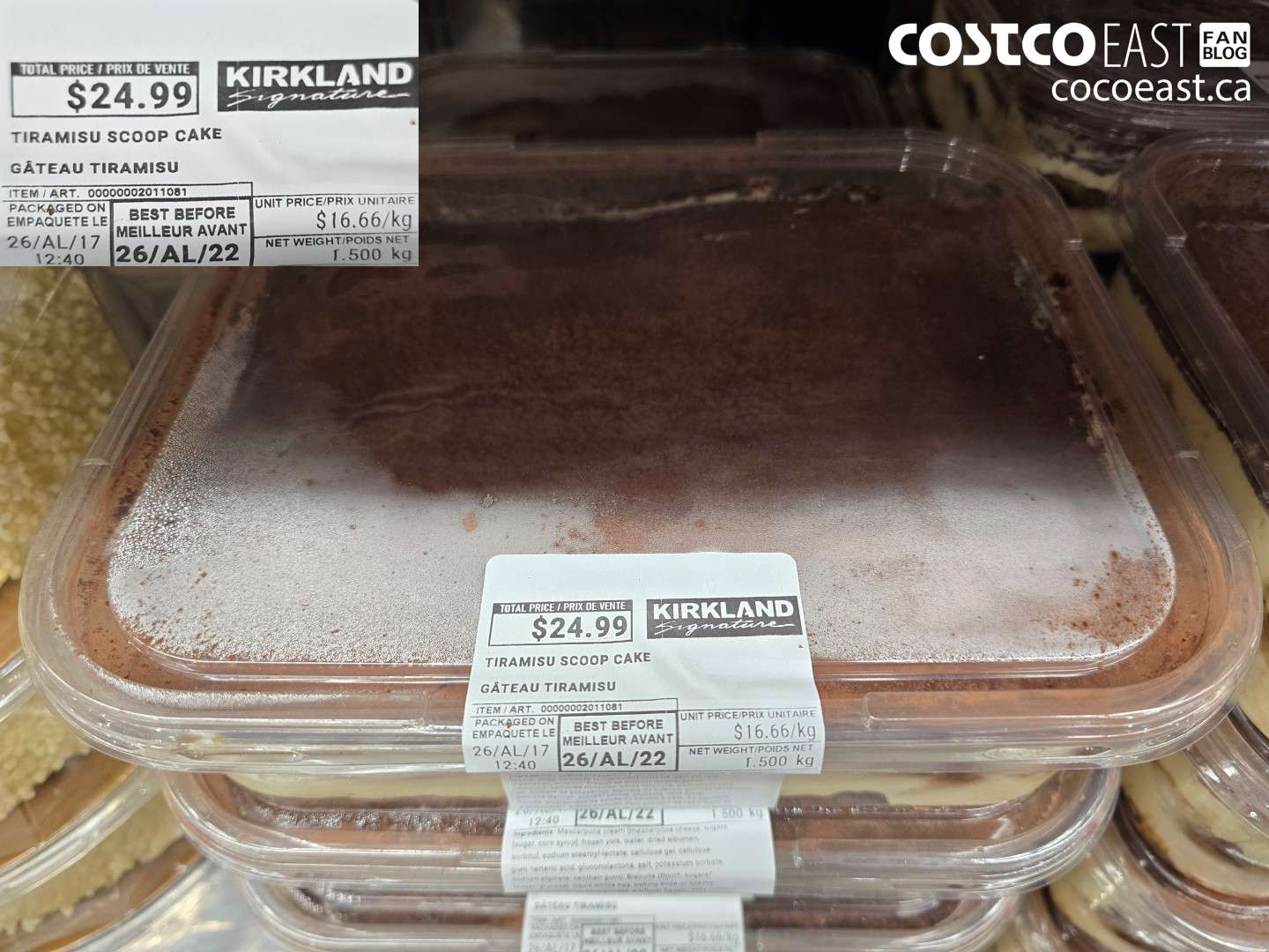 2011081 KIRKLAND SIGNATURE TIRAMISU SCOOP CAKE 1.500 KG $24.99