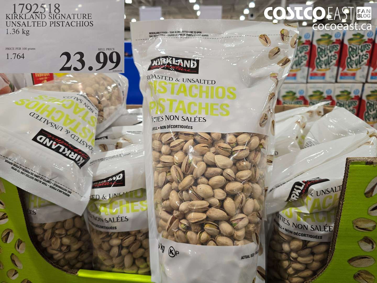17925118 KIRKLAND SIGNATURE UNSALTED PISTACHIOS 1.36 KG $23.99