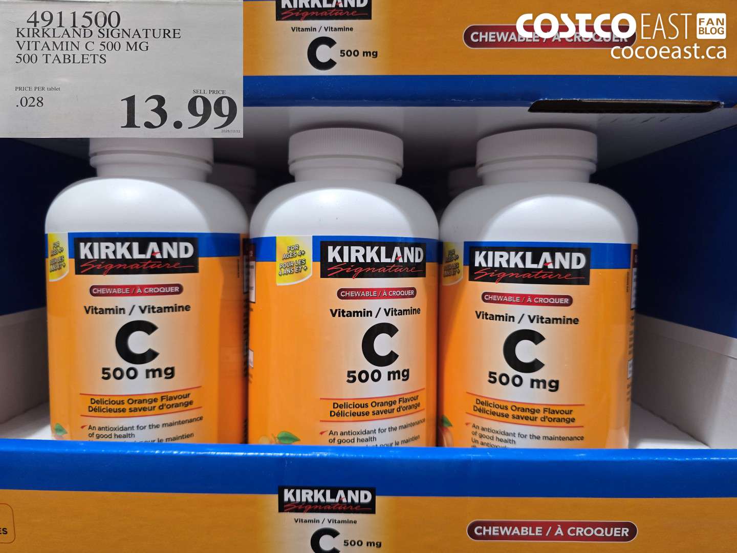 4911500 KIRKLAND SIGNATURE VITAMIN C 500 MG 500 TABLETS $13.99