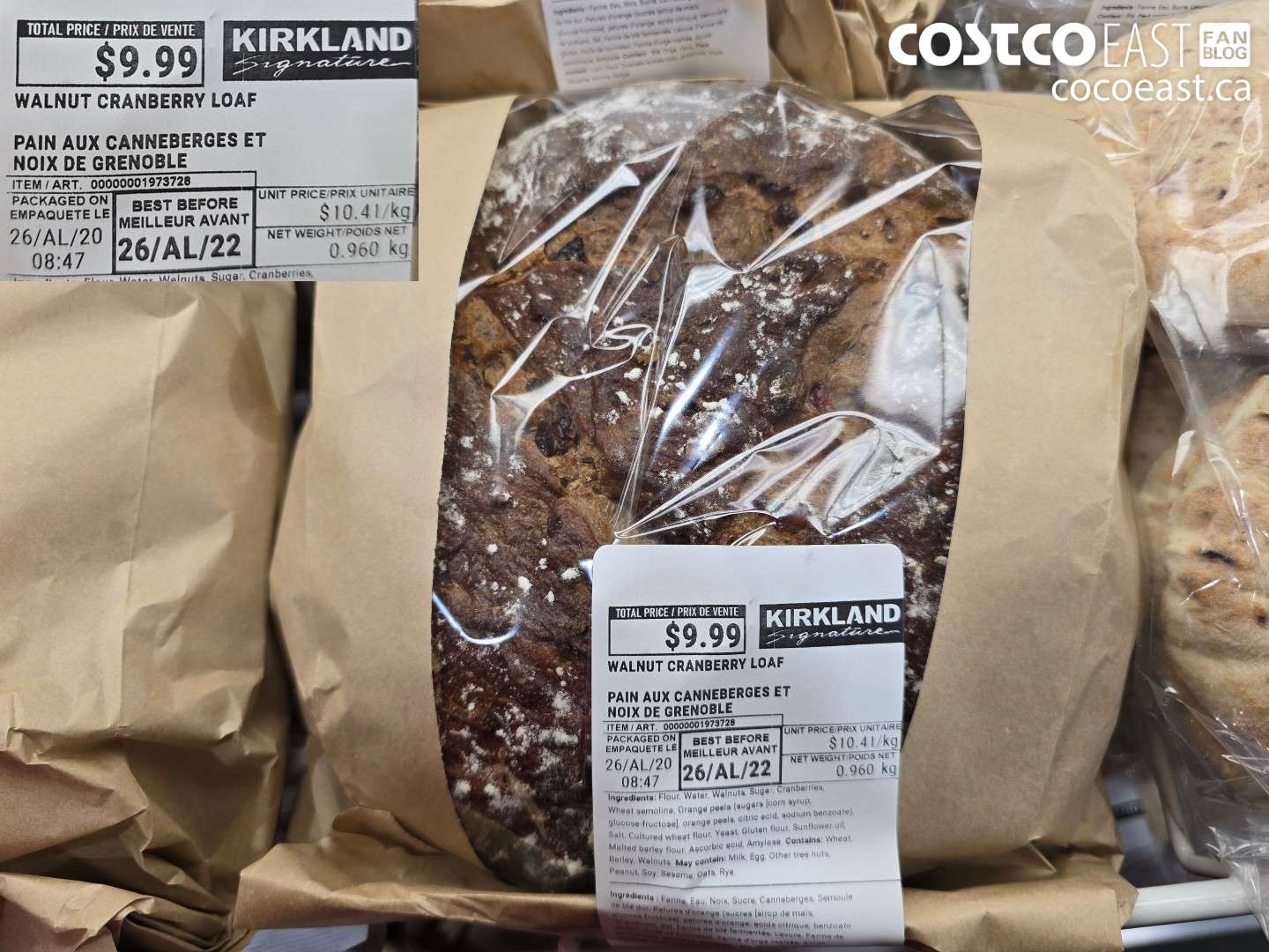 1937928 KIRKLAND SIGNATURE WALNUT CRANBERRY LOAF 0.960 KG $9.99