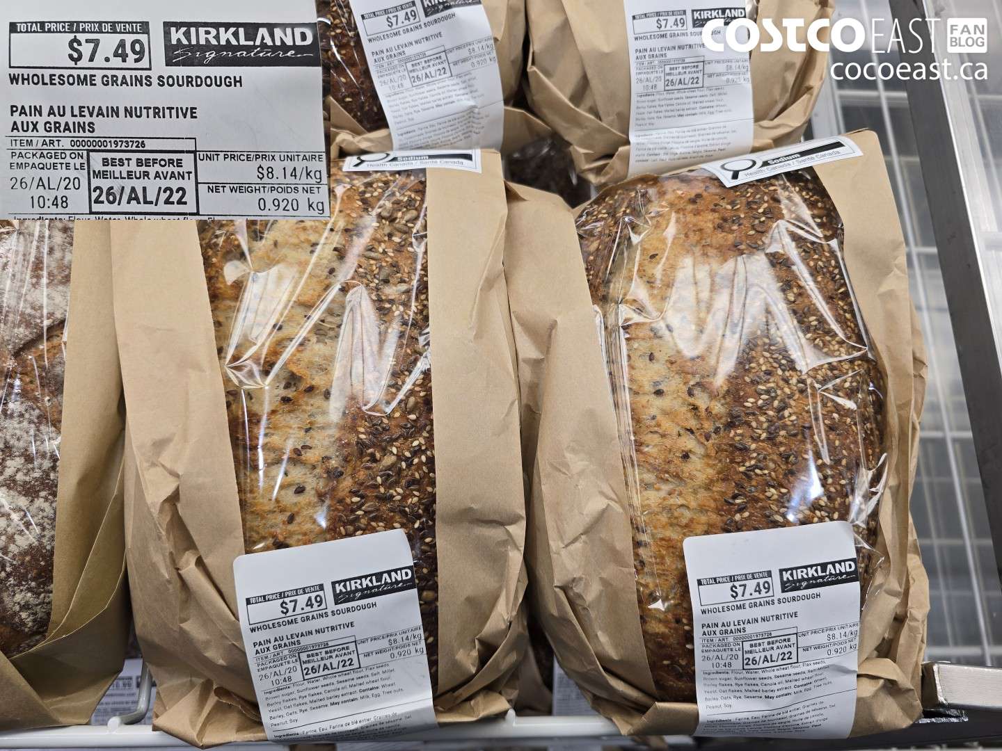 1973726 KIRKLAND SIGNATURE WHOLESOME GRAINS SOURDOUGH 0.920 KG $7.49