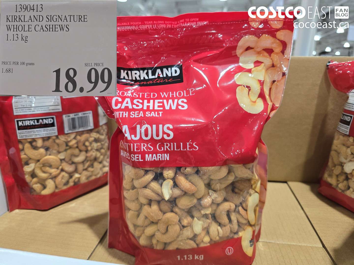 1390413 KIRKLAND SIGNATURE WHOLE CASHEWS 1.13 KG $18.99