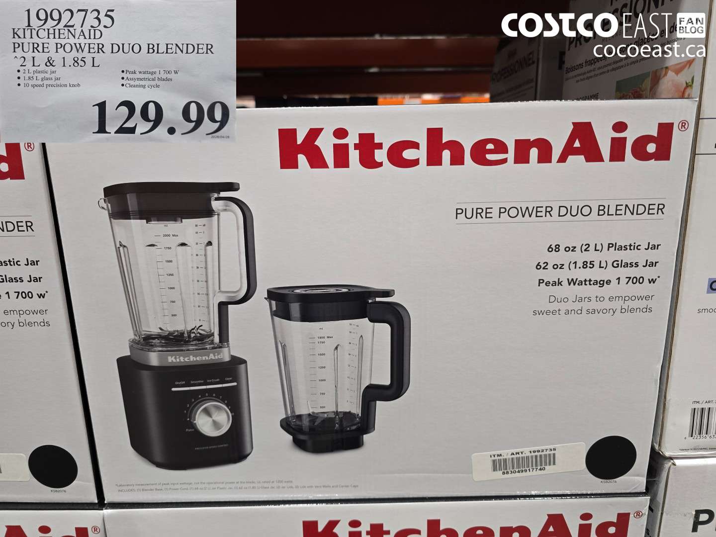 1992735 KITCHENAID PURE POWER DUO BLENDER 2 L & 1.85 L $129.99