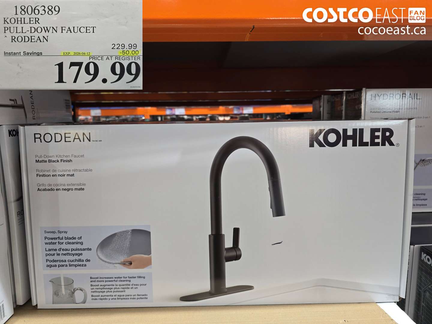 1806389 KOHLER PULL-DOWN FAUCET RODEAN ($50.00 INSTANT SAVINGS EXPIRES ON 2026-04-12) $179.99