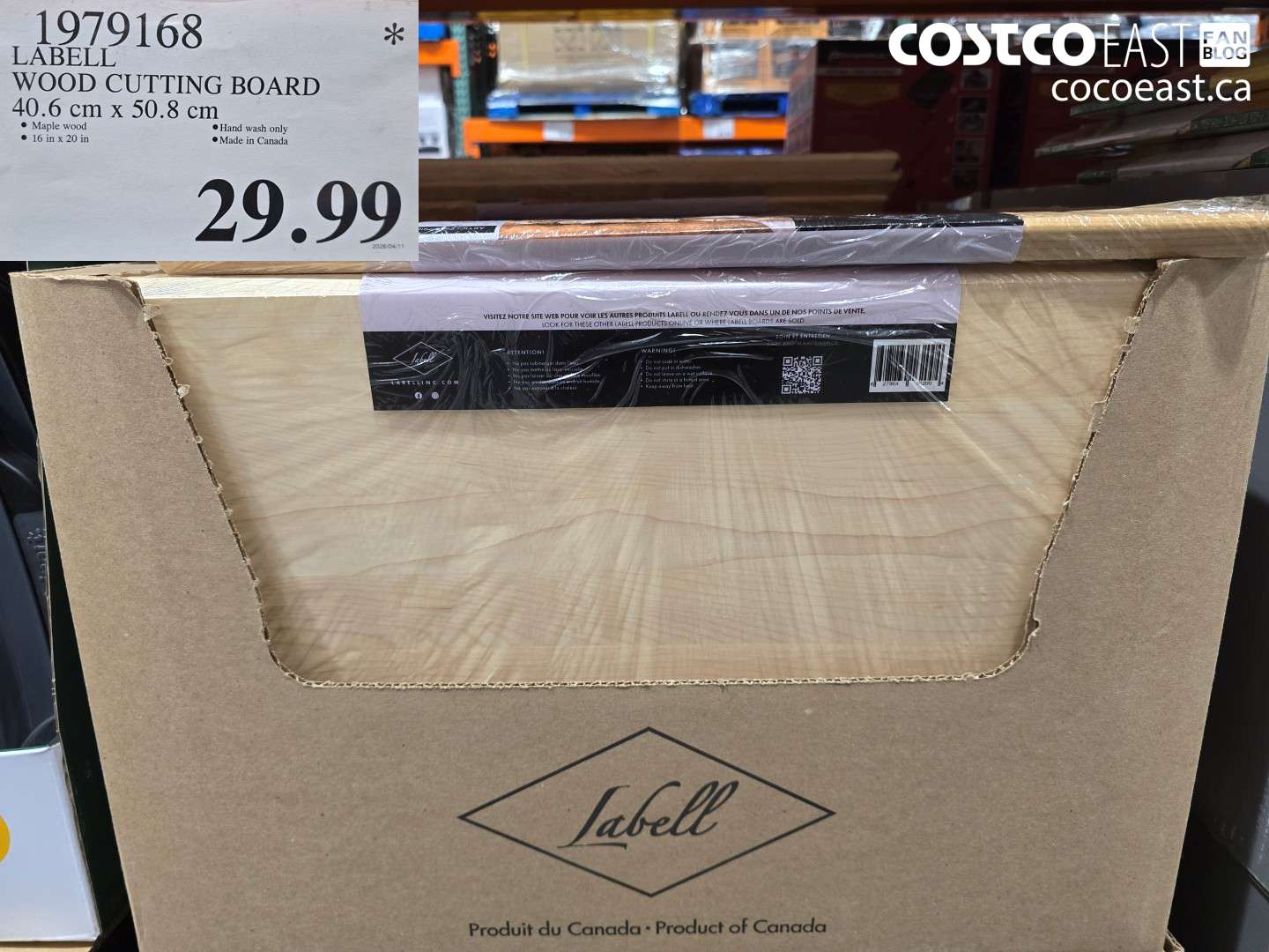 1979168 LABELL WOOD CUTTING BOARD 40.6 CM X 50.8 CM $29.99