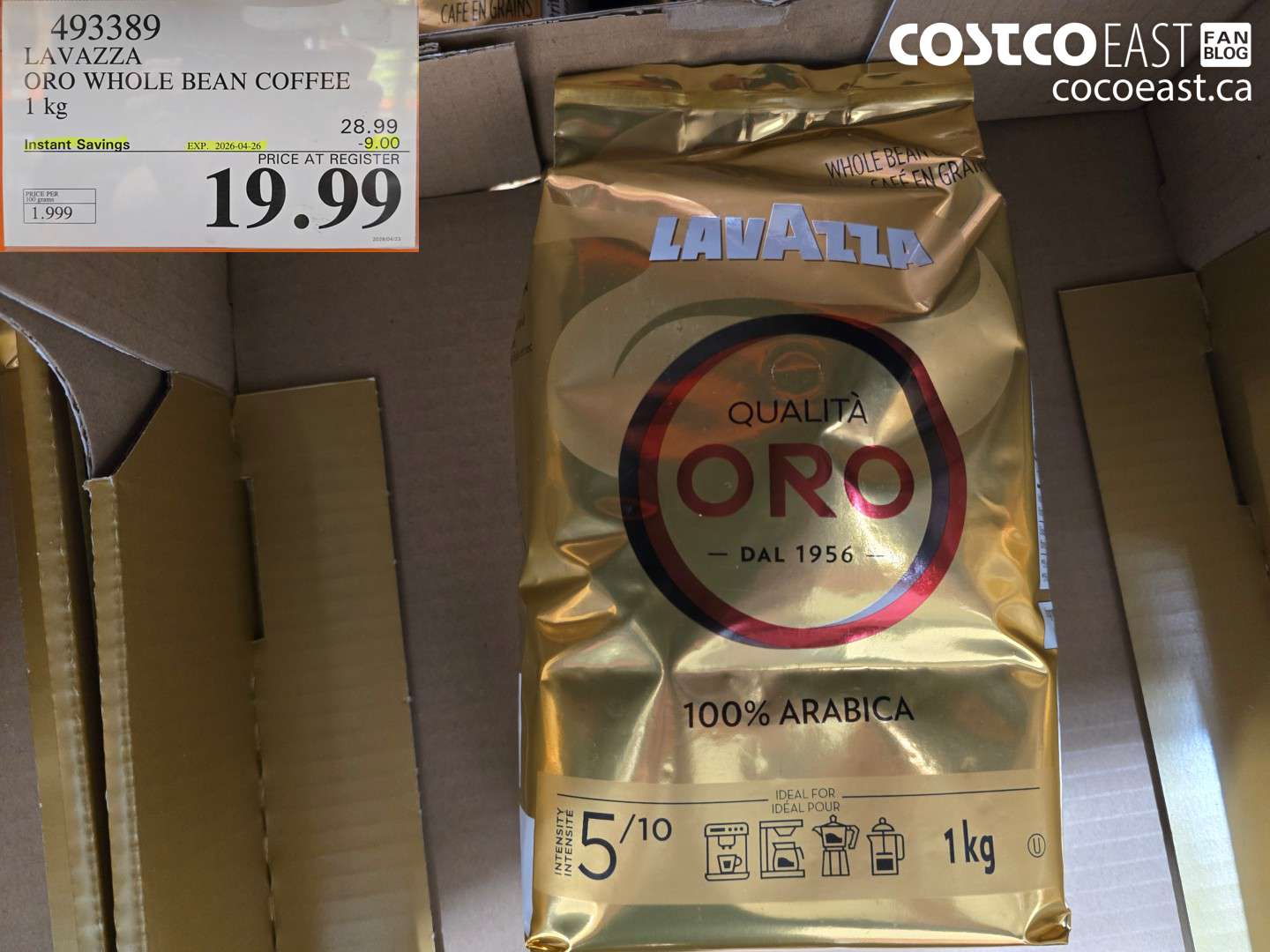 493389 LAVAZZA ORO WHOLE BEAN COFFEE 1 KG ($9.00 INSTANT SAVINGS EXPIRES ON 2026-04-26) $28.99