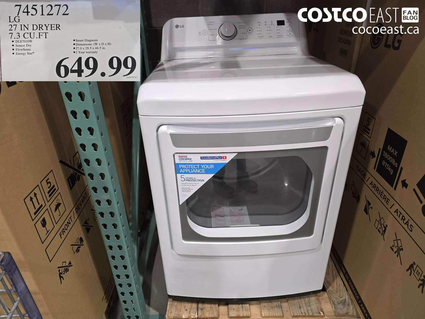 74151272 LG 27 IN DRYER 7.3 CU.FT $649.99