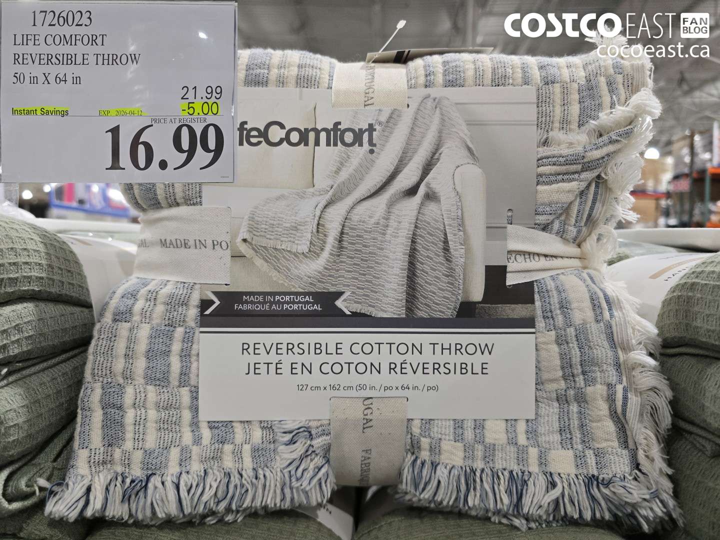 1726023 LIFE COMFORT REVERSIBLE THROW 50 IN X 64 IN ($5.00 INSTANT SAVINGS EXPIRES ON 2026-04-12) $16.99